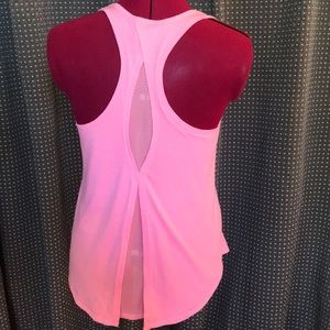 Hot pink workout top with mesh racer back